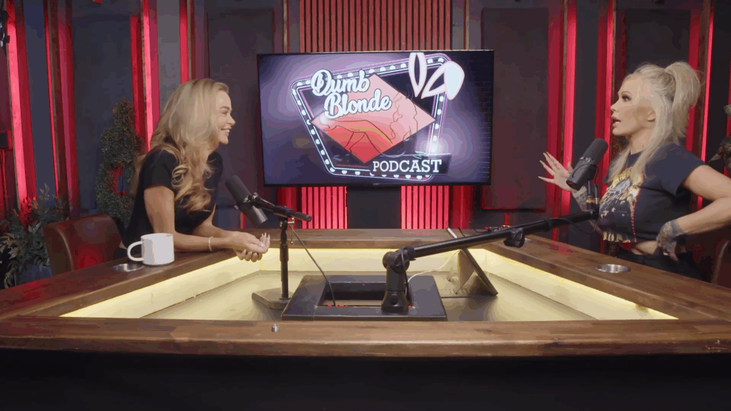 Bunnie Xo and guest Denise Richards on an early August 2026 episode of 'Dumb Blonde'
