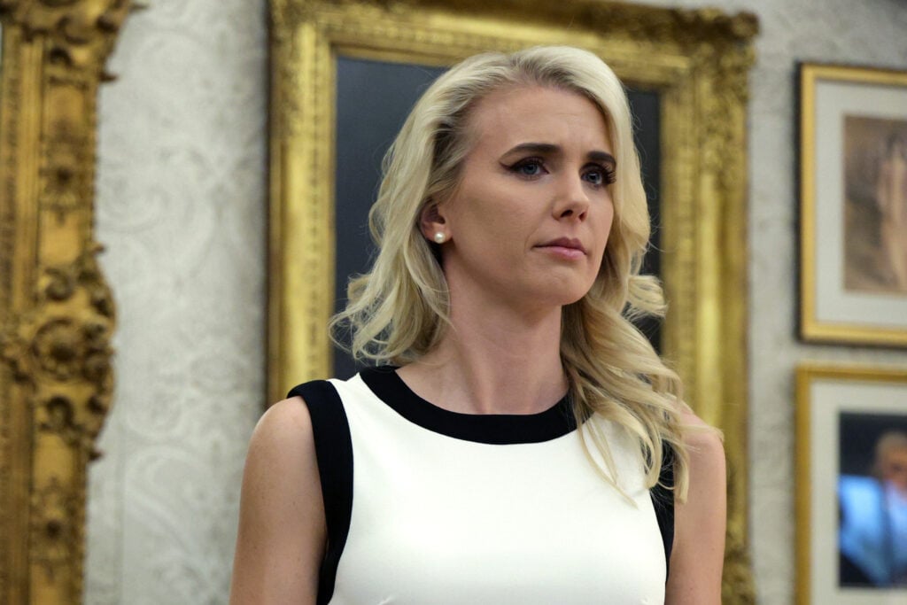 Natalie Harp in Trump's tackily gilded Oval Office in February 2026.