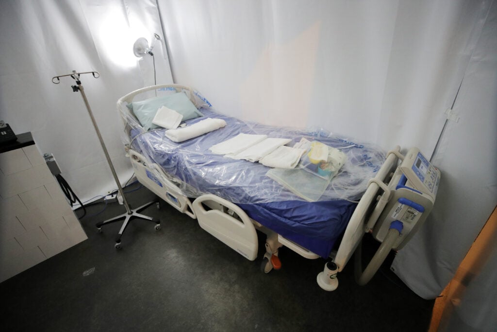 An empty hospital bed in New Orleans, Louisiana.
