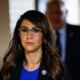Rep. Lauren Boebert (R-CO) arrives to a Republican caucus meeting at the U.S. Capitol Building on September 13, 2023 in Washington, DC.