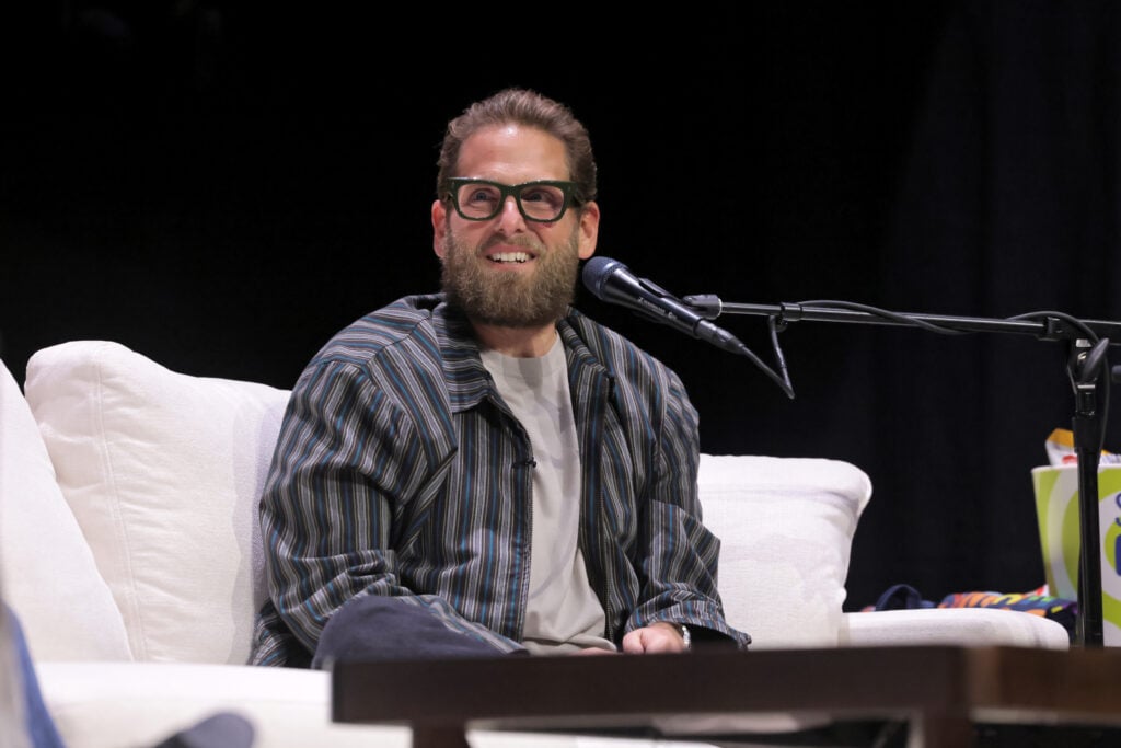 Jonah Hill speaks onstage during SiriusXM Presents SmartLess LIVE at Avalon Hollywood on April 25, 2026 in Los Angeles, California. 