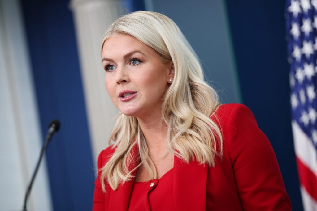 White House Press Secretary Karoline Leavitt delivers remarks during a news briefing in the Brady Press Briefing Room at the White House on July 23, 2026 in Washington, DC. 