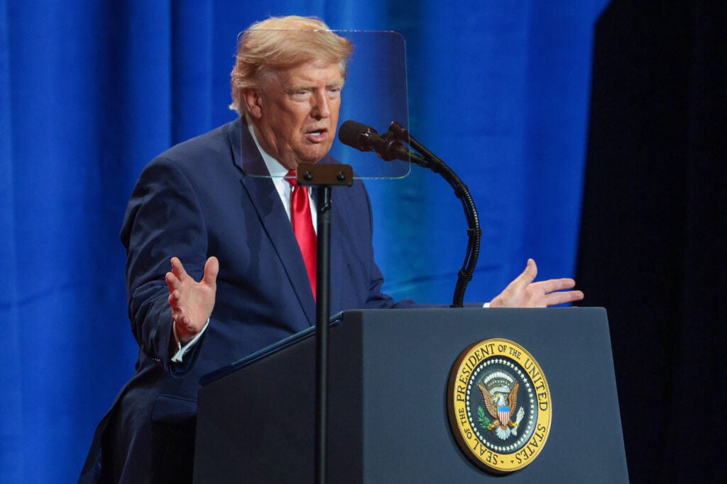 U.S. President Donald Trump delivers remarks during an event at Red Rock Casino Resort and Spa on August 05, 2026 in Las Vegas, Nevada.