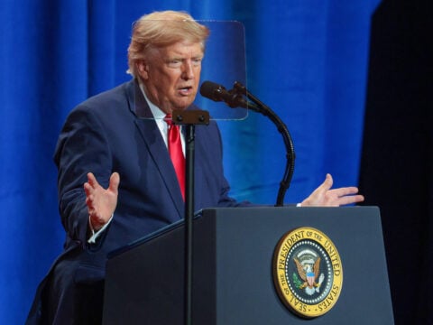 U.S. President Donald Trump delivers remarks during an event at Red Rock Casino Resort and Spa on August 05, 2026 in Las Vegas, Nevada.
