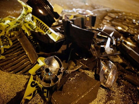 A photo taken at the scene of a car accident.