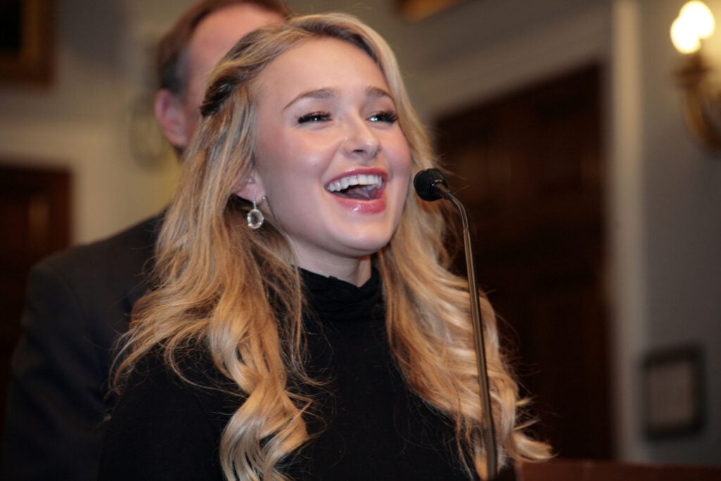 Actress and "Save the Whales Again!" spokesperson Hayden Panetitiere speaks during a news conference January 29, 2008 in Washington, DC. 