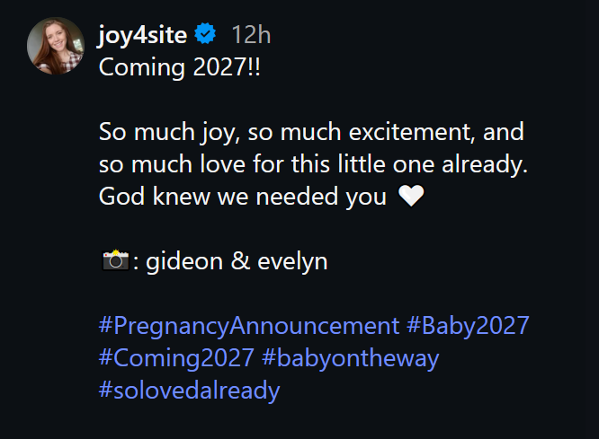 Joy-Anna Duggar's Instagram caption on September 1, 2026.