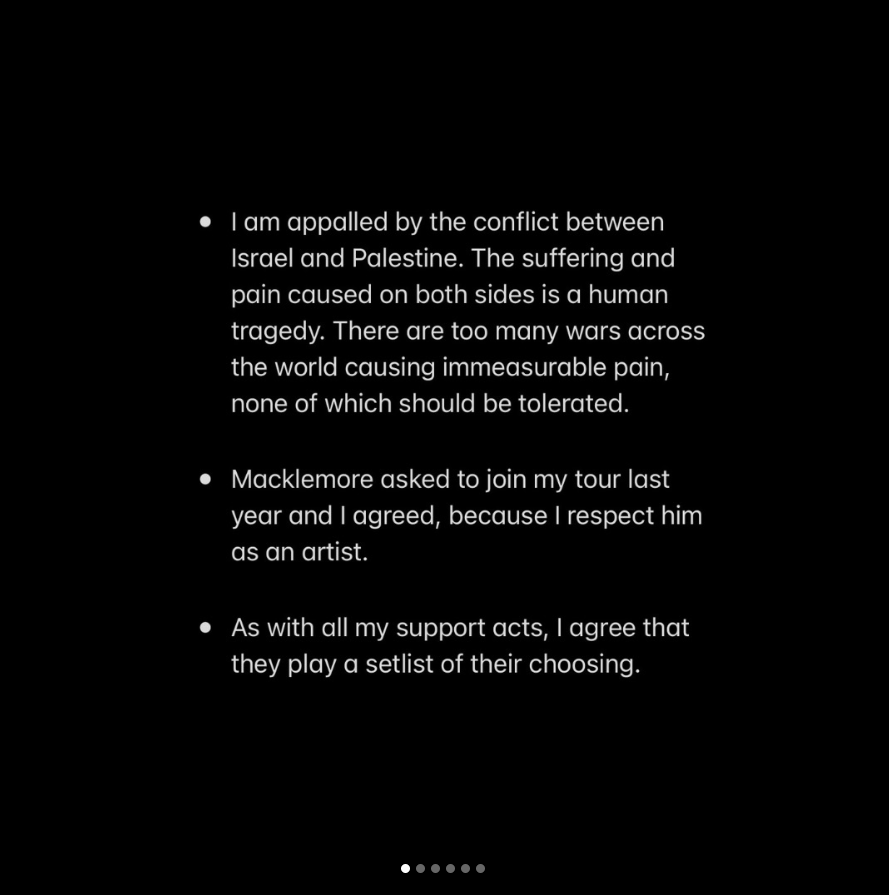One page of Ed Sheeran's commentary after Macklemore left the tour.