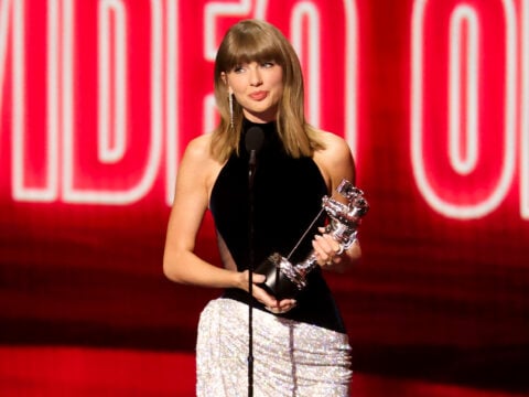 Taylor Swift at the 2026 VMAs taking home an award.