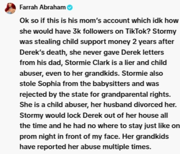 Farrah Abraham's unhinged tiktok comment.