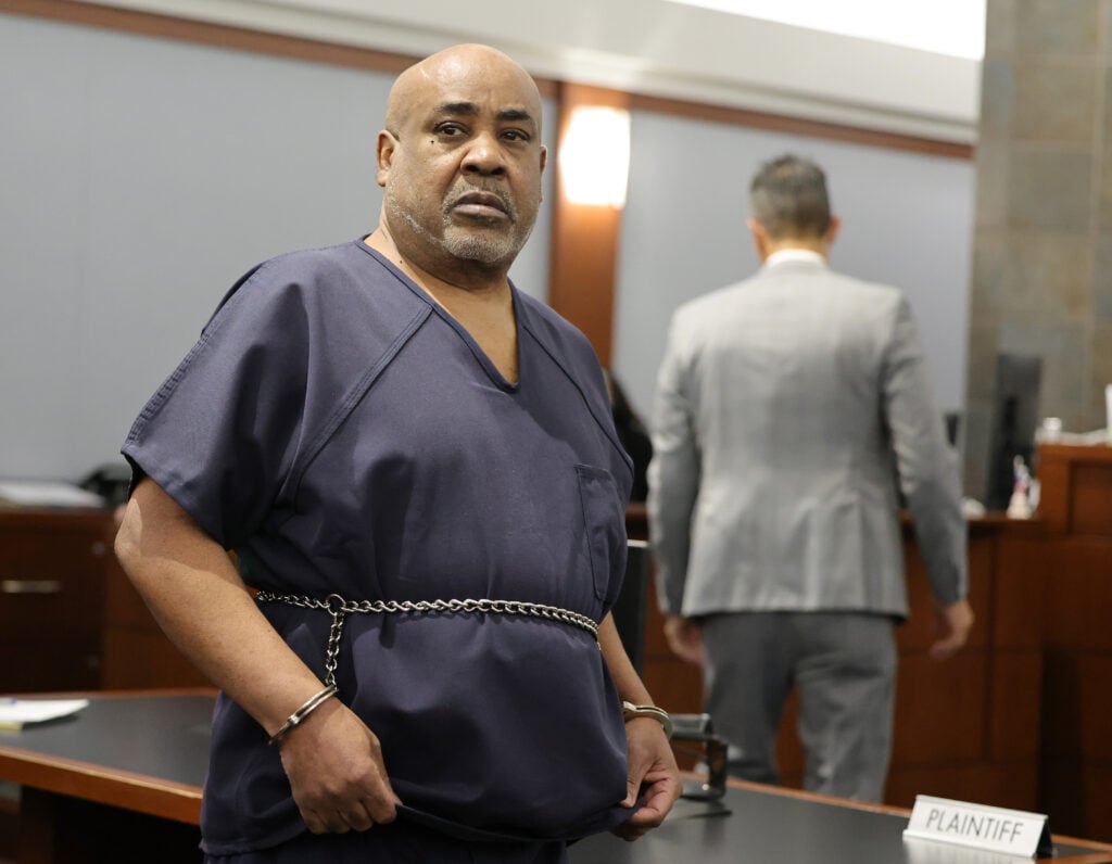 Duane Davis arrives at Clark County District Court for a hearing on a motion to dismiss all charges in his case filed by his attorney Carl E.G. Arnold at the Regional Justice Center on January 21, 2025 in Las Vegas, Nevada. 
