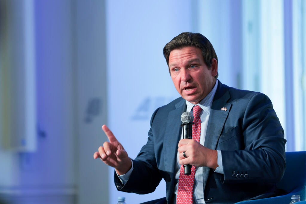 Florida Governor Ron DeSantis speaks during an event at the American Enterprise Institute for Public Policy Research headquarters on June 03, 2026 in Washington, DC.