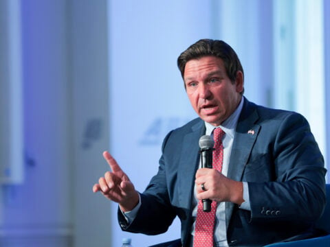 Florida Governor Ron DeSantis speaks during an event at the American Enterprise Institute for Public Policy Research headquarters on June 03, 2026 in Washington, DC.
