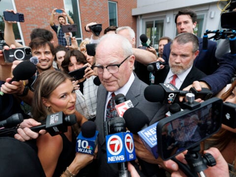 Defense attorney Kevin Reddington is surrounded by the press as he leaves the courthouse after Judge William Sullivan sent the jury home following the conclusion of deliberations for the sixth day in the trial of Lindsay Clancy at Plymouth County Superior Court on September 3, 2026 in Plymouth, Massachusetts.