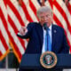 U.S. President Donald Trump speaks as he hosts a dinner in the Rose Garden at the White House on September 02, 2026 in Washington, DC.