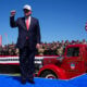 U.S. President Donald Trump departs after speaking during a "Steel Across America" event ahead of the 25th anniversary of the September 11th attacks on the Ellipse near the White House on September 08, 2026 in Washington, DC.