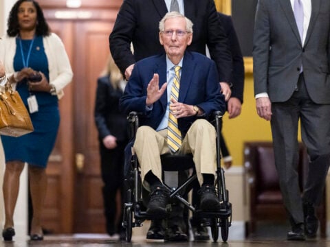 U.S. Sen. Mitch McConnell (R-KY) arrives for a vote at the U.S. Capitol on September 14, 2026 in Washington, D.C. This is McConnell’s first public appearance in over 90 days after he recovered from a fall and illness.