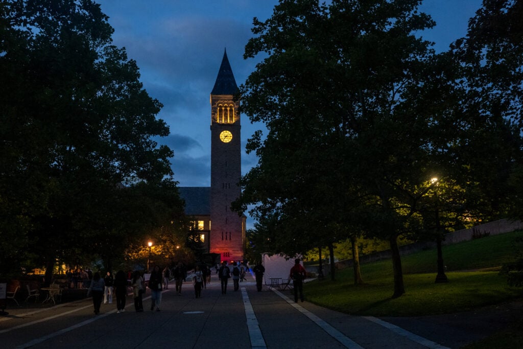 Students walk on the campus of Cornell University on September 29, 2026, in Ithaca, New York.