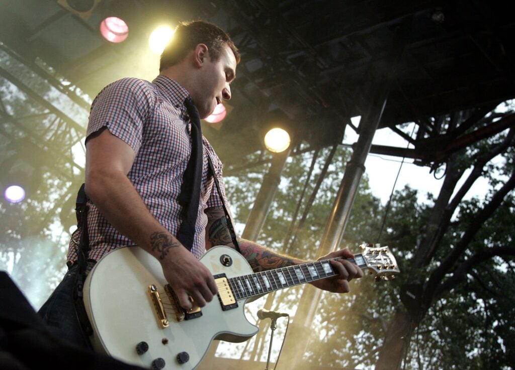Guitarist Chad Gilbert of New Found Glory performs onstage at the MTV Video Music Awards Kickoff Concert at Battery Park August 29, 2006 in New York City.  