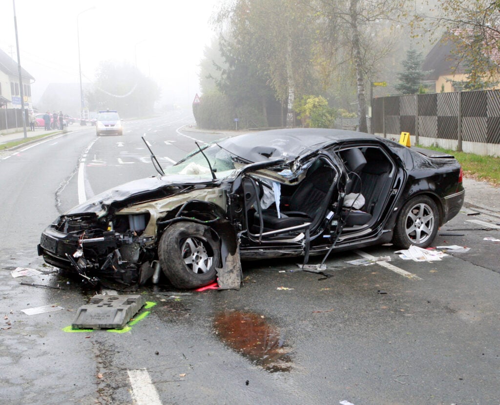 The wreckage of a car accident.