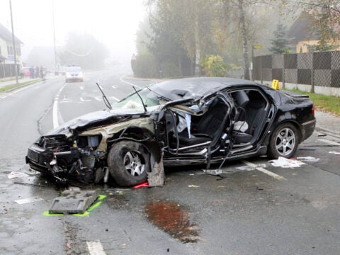 The wreckage of a car accident.