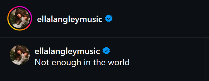 Ella Langley's dark mode Instagram caption.