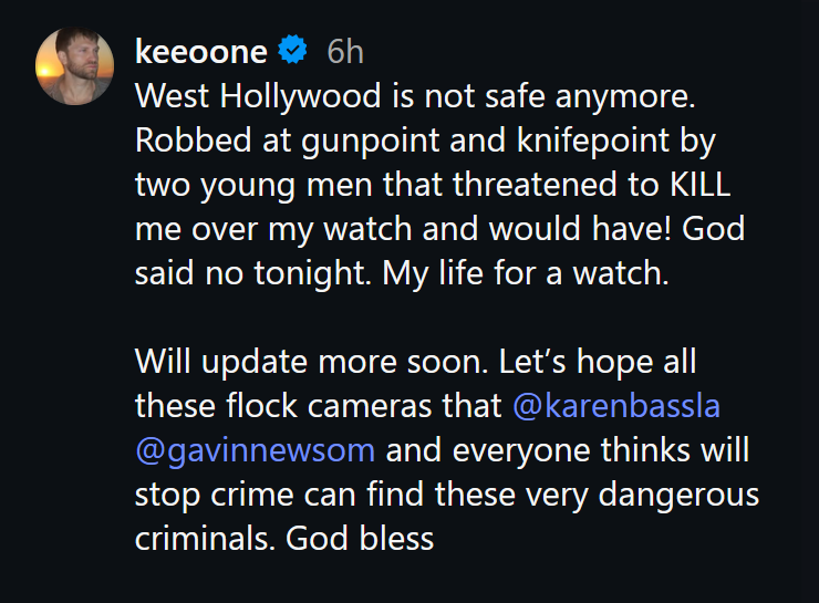 A dark mode Instagram caption screenshot from Keegan Allen.