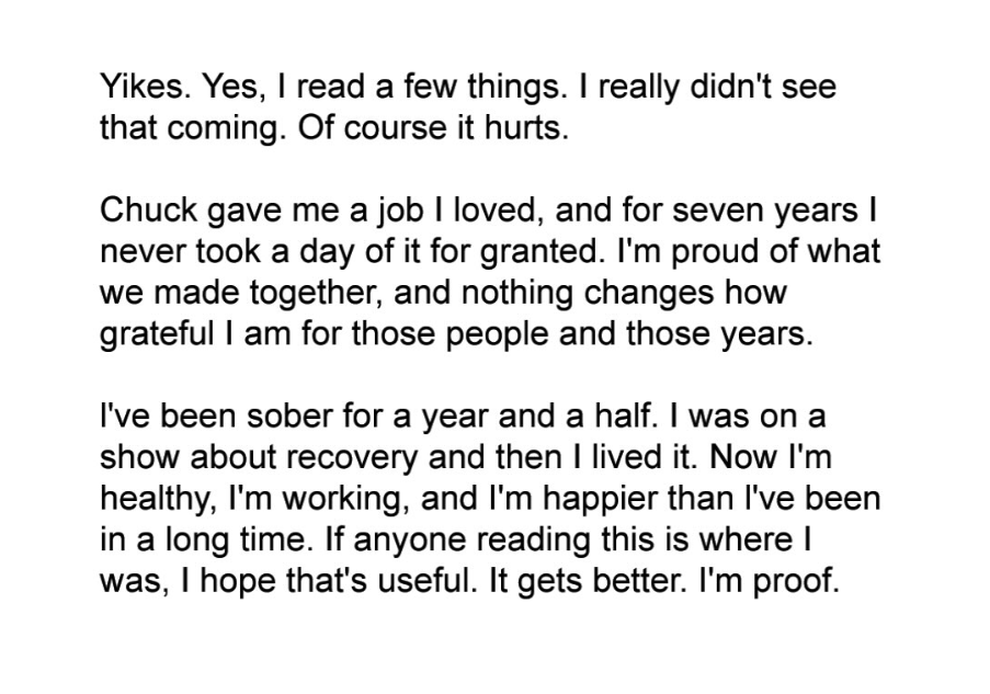 A black-on-white text post by Anna Faris.