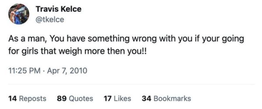 An old body-shaming tweet by Travis Kelce.