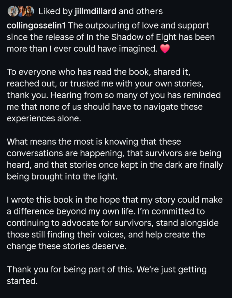 A dark mode screenshot of Collin Gosselin's mid-October 2026 Instagram post.