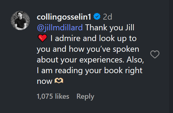 Collin Gosselin's Instagram reply to Jill Duggar's comment.