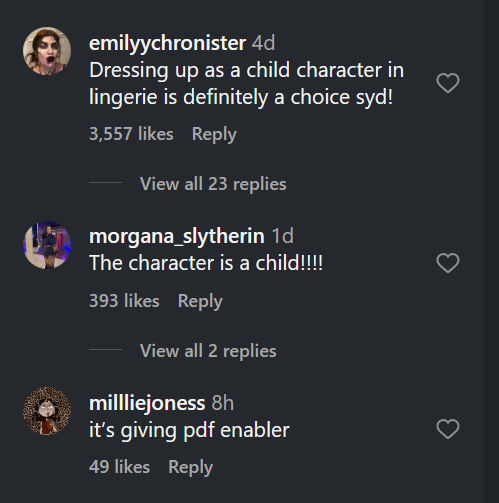 The top comments under Sydney Sweeney's Christmas lingerie SYRN ad that came out in October 2026, each excoriating her for allegedly sexualizing specific characters.
