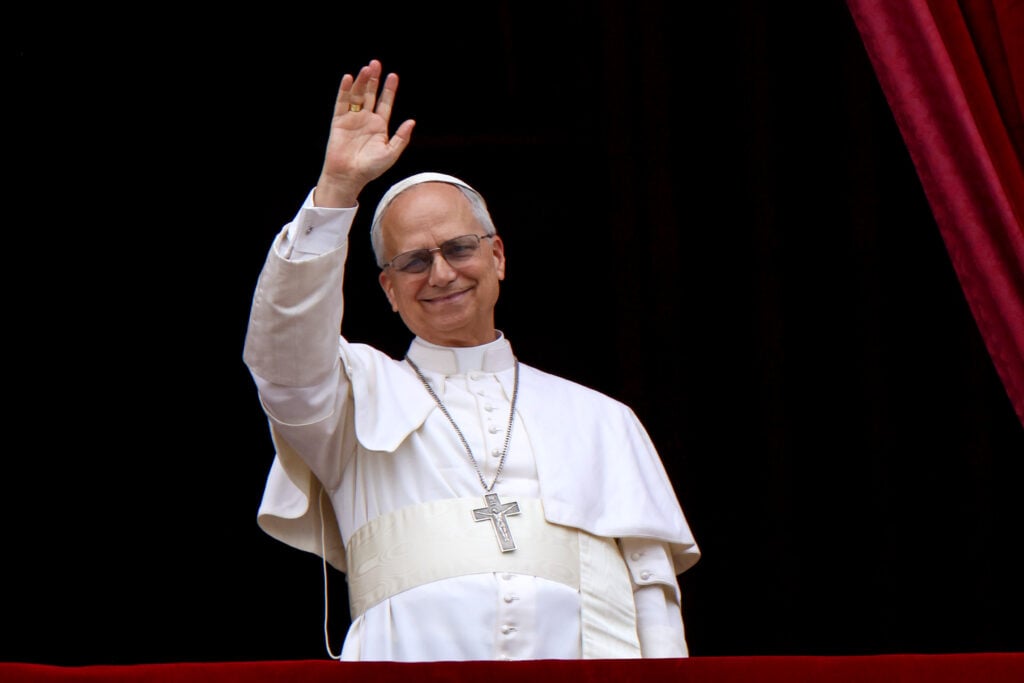 Pope Leo XIV delivers the Regina Caeli prayer in St. Peter's Square on May 11, 2025 in Vatican City, Vatican.