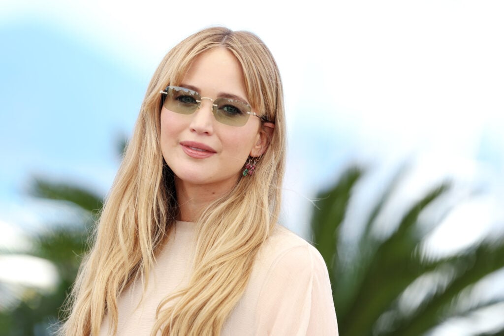 Jennifer Lawrence poses during the "Die My Love" photocall at the 78th annual Cannes Film Festival at Palais des Festivals on May 18, 2025 in Cannes, France. 