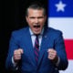 U.S. Secretary of War Pete Hegseth speaks to senior military leaders at Marine Corps Base Quantico on September 30, 2025 in Quantico, Virginia.
