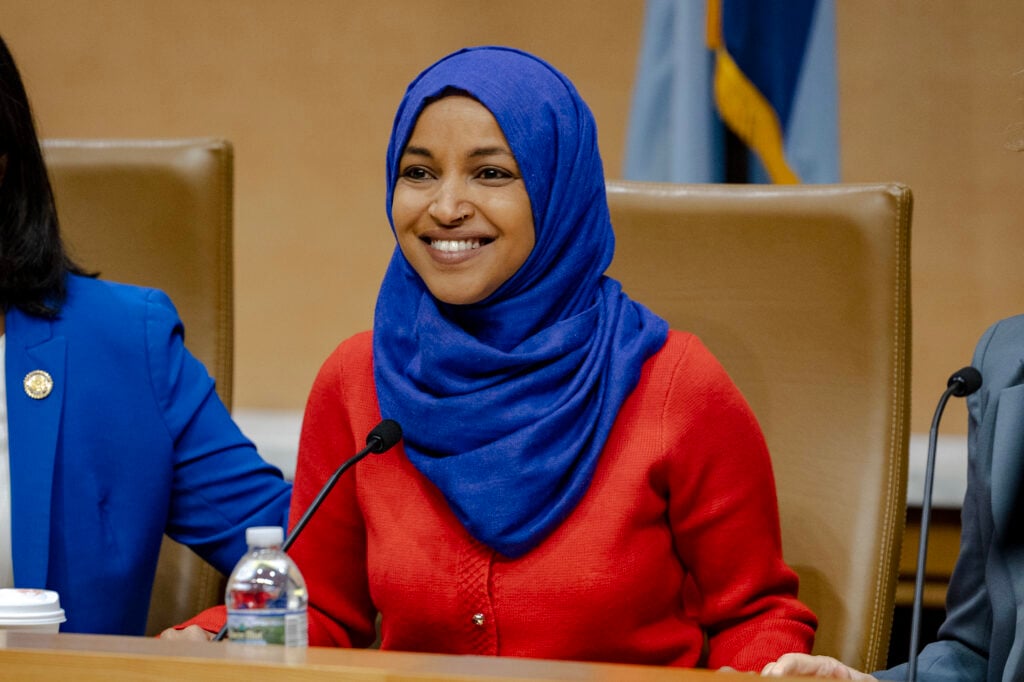 U.S. Rep. Ilhan Omar (D-MN) attends a field hearing at the Minnesota Senate Building on January 16, 2026 in St Paul, Minnesota. 