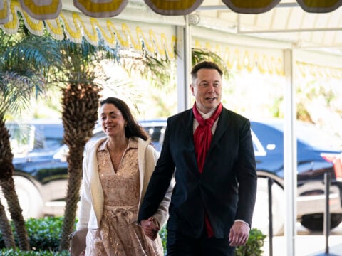 Elon Musk, CEO of Tesla and SpaceX, and Shivon Zilis, a venture capitalist, arrive at Mar-a-Lago on February 1, 2026 in Palm Beach, Florida.
