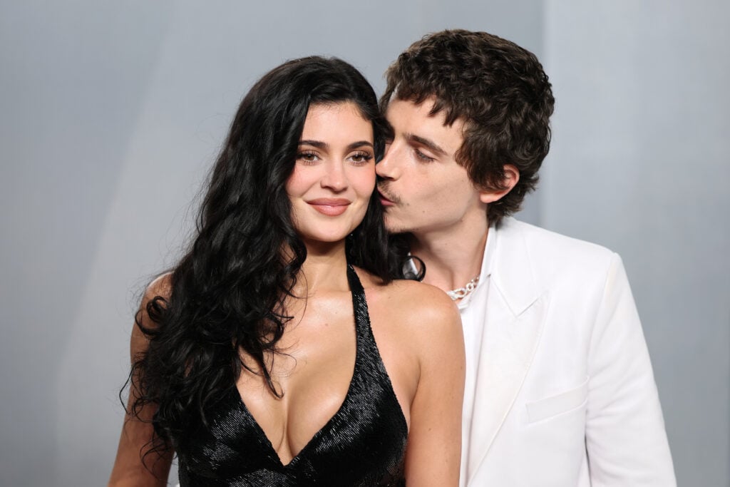 Kylie Jenner and Timothée Chalamet attend the 2026 Vanity Fair Oscar Party Hosted By Mark Guiducci at Los Angeles County Museum of Art on March 15, 2026 in Los Angeles, California.