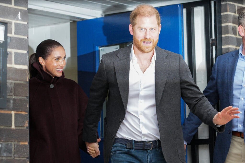 Meghan, Duchess of Sussex, and Prince Harry, Duke of Sussex, leave Epic Partners, a local charity dedicated to empowering positive change for children and young people in the communities of Nottingham, during their visit to Nottingham on October 15, 2026, in Nottingham, England. 