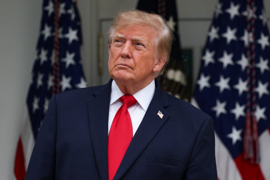 U.S. President Donald Trump arrives to speak during a luncheon in the Rose Garden of the White House on October 15, 2026 in Washington, DC. President Trump held the luncheon to honor first responders from across the country.