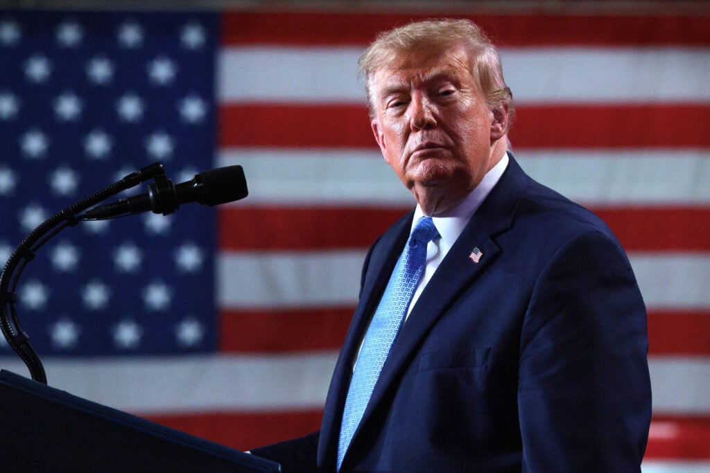 President Donald Trump delivers remarks during a campaign rally at Crossroads Arena on October 26, 2026 in Corinth, Mississippi.