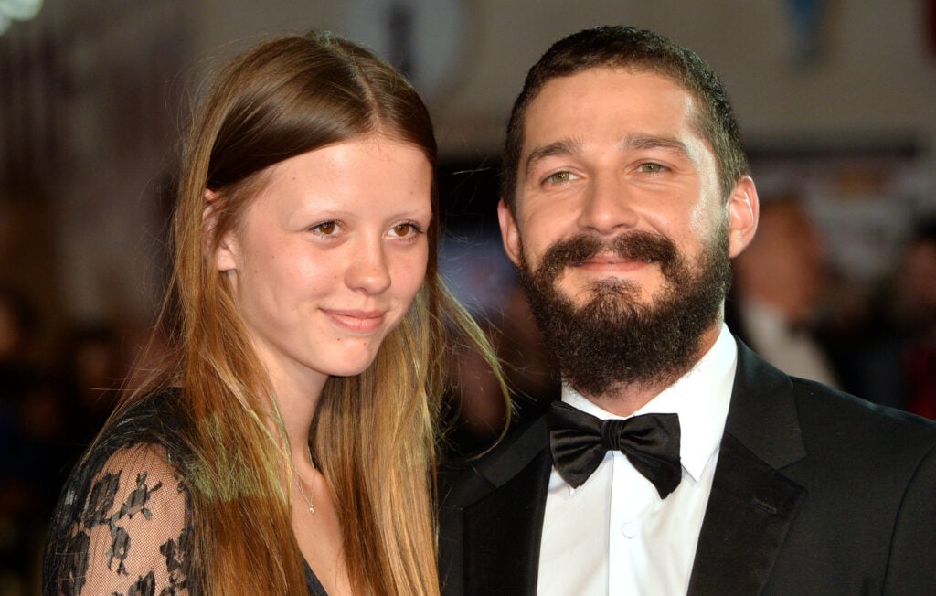 Mia Goth and Shia LeBeouf attend the closing night European Premiere gala red carpet arrivals for "Fury" during the 58th BFI London Film Festival at Odeon Leicester Square on October 19, 2014 in London, England.  
