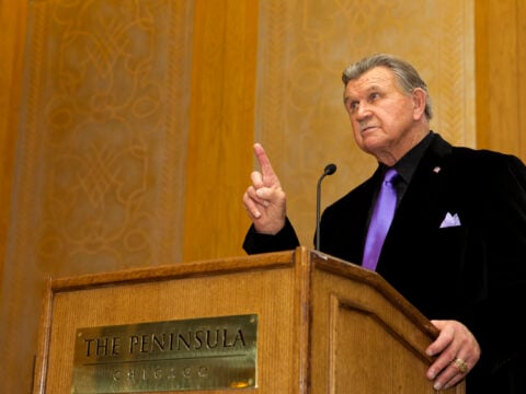 Mike Ditka former Chicago Bears coach speaks at The Christopher and Dana Reeve Foundation dinner at the Peninsula Hotel on October 22, 2015 in Chicago, Illinois.