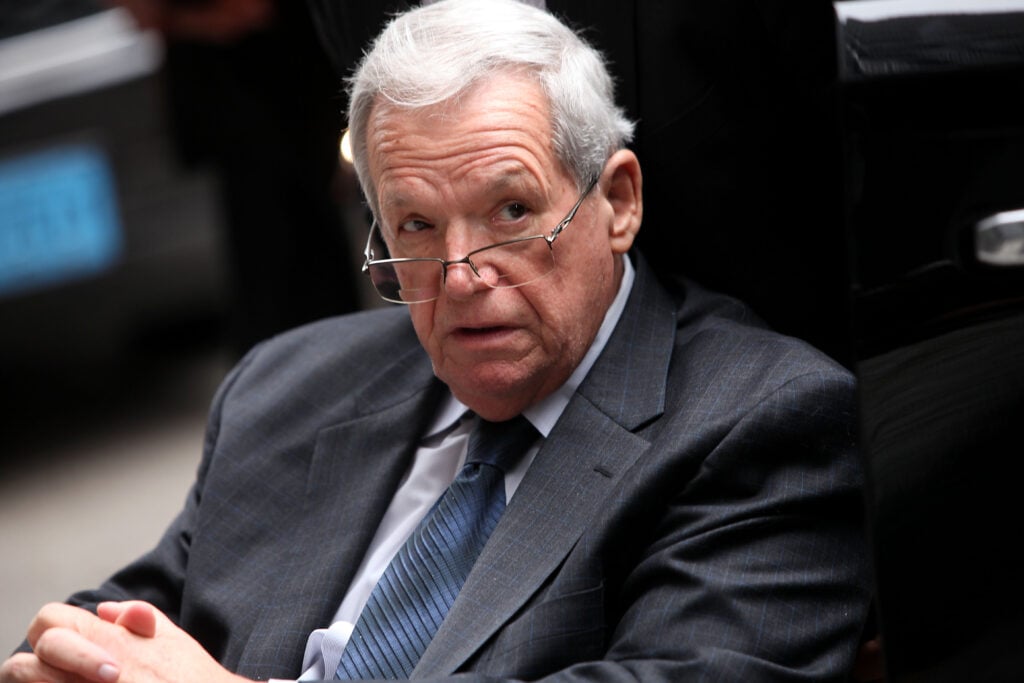 Former House Speaker Dennis Hastert leaves the Dirksen Federal Court House in a wheelchair after his sentencing on April 27, 2016 in Chicago, Illinois. 